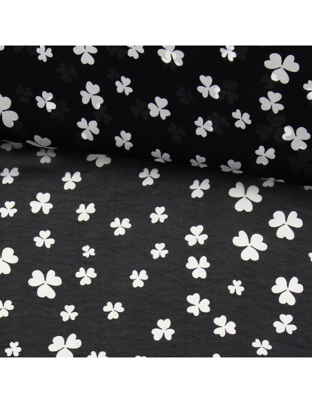 Tecido de musselina estampado - Trevo preto
