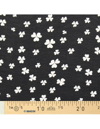 Tecido de musselina estampado - Trevo preto