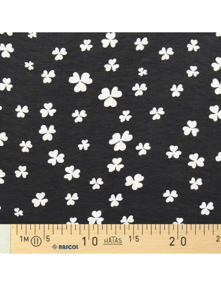 Tecido de musselina estampado - Trevo preto