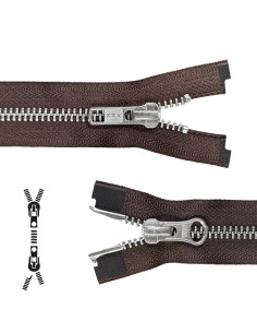 Fecho de correr separável de metal 80 cm - Castanho malha prateada