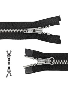 Fecho de correr separável de metal 80 cm - Malha preta prateada