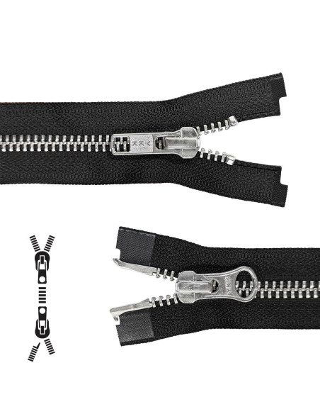 Fecho de correr separável de metal 80 cm - Malha preta prateada