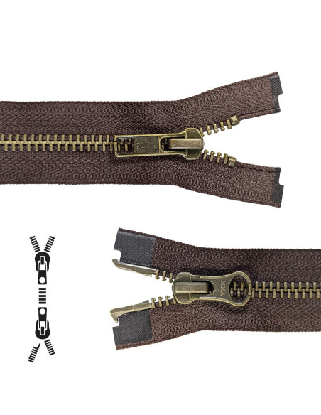 Fecho de correr separável de metal 80 cm - Castanho malha bronze