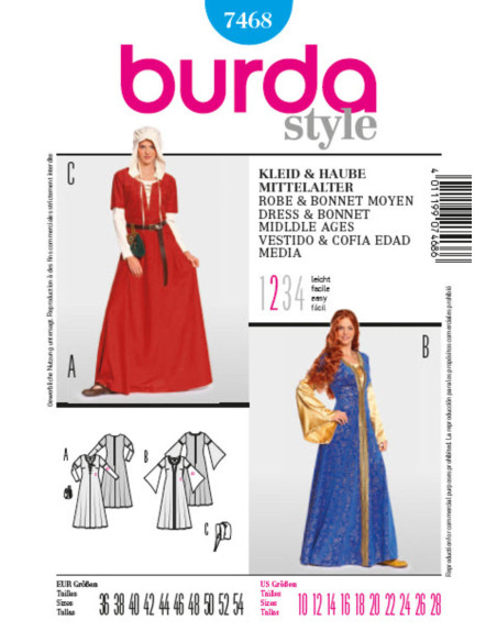 Molde de vestido histórico - Burda 7468