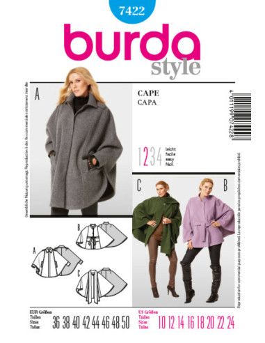 Molde de capa - Burda 7422