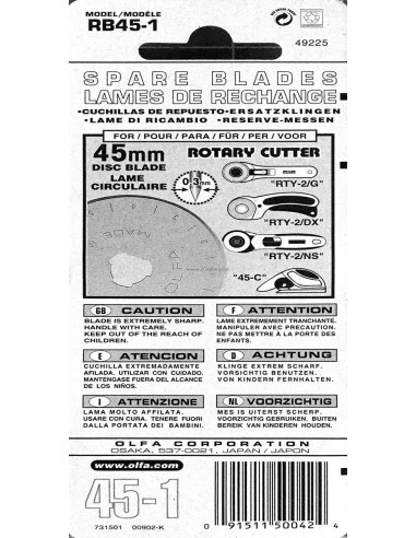 1 lâmina de reposição para cortador Olfa - 45 mm