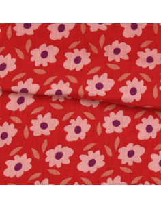 Tecido gaze dupla estampado - Floli vermelho e roxo