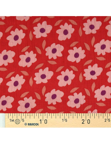 Tecido gaze dupla estampado - Floli vermelho e roxo