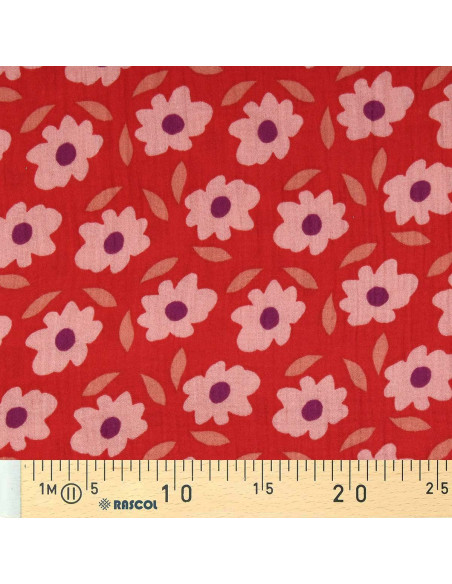 Tecido gaze dupla estampado - Floli vermelho e roxo