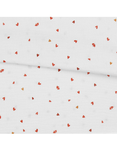 Tecido gaze dupla estampado - Coreo branco e vermelho