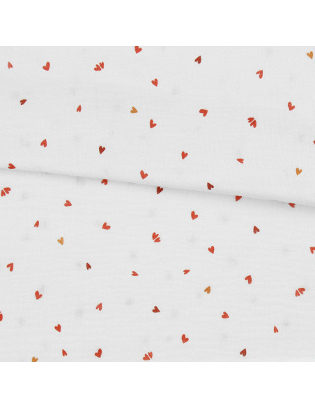Tecido gaze dupla estampado - Coreo branco e vermelho