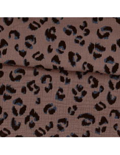Tecido gaze dupla estampado - Favo taupe e preto