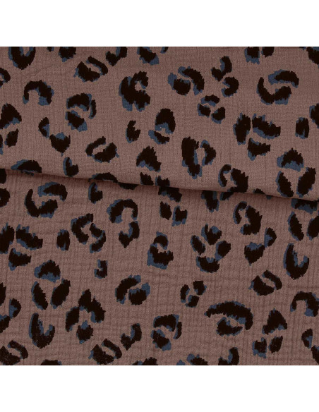Tecido gaze dupla estampado - Favo taupe e preto