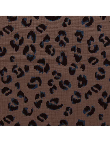 Tecido gaze dupla estampado - Favo taupe e preto