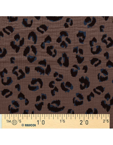 Tecido gaze dupla estampado - Favo taupe e preto