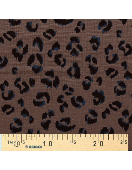 Tecido gaze dupla estampado - Favo taupe e preto