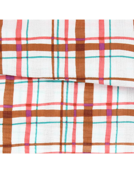 Tecido gaze dupla estampado - Lucien cru e laranja