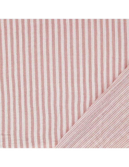 Tecido de gaze dupla canelada com riscas - Rosa velho e branco sujo