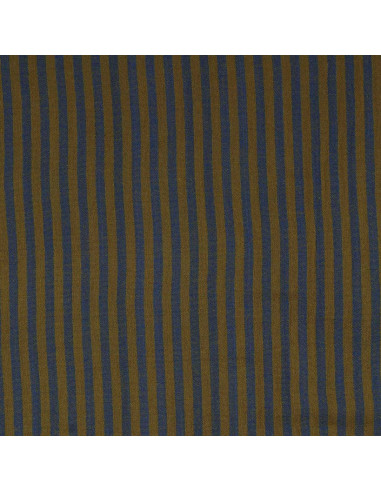 Tecido de gaze dupla frisada com riscas - Bronze e cobalto