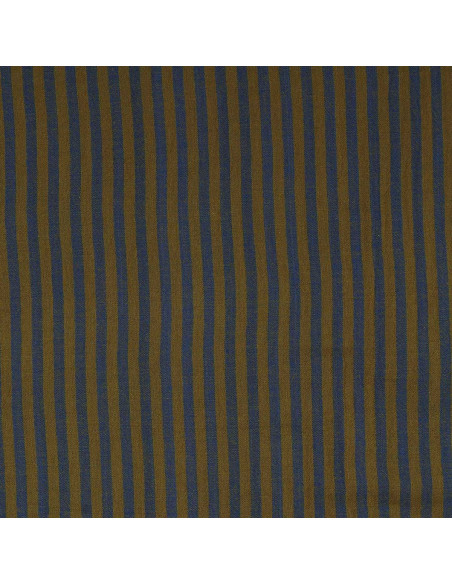 Tecido de gaze dupla frisada com riscas - Bronze e cobalto