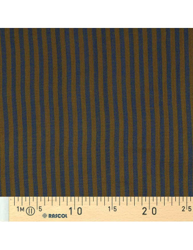 Tecido de gaze dupla frisada com riscas - Bronze e cobalto