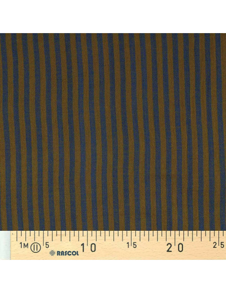 Tecido de gaze dupla frisada com riscas - Bronze e cobalto