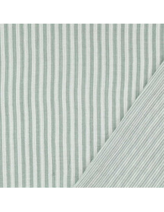 Tecido de gaze dupla frisada com riscas - Verde acinzentado e branco sujo