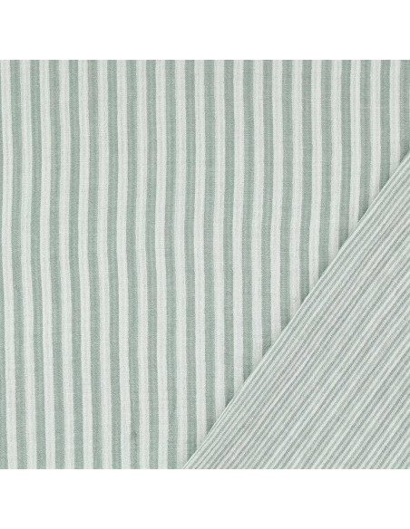 Tecido de gaze dupla frisada com riscas - Verde acinzentado e branco sujo