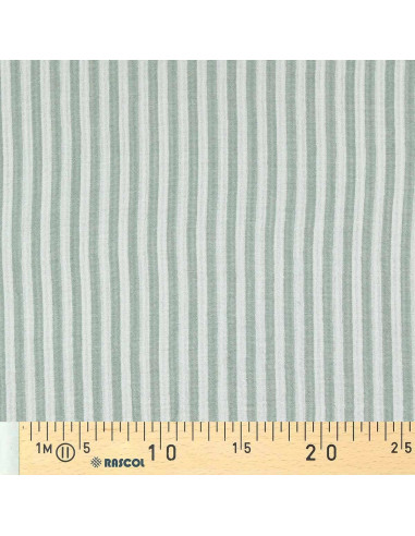 Tecido de gaze dupla frisada com riscas - Verde acinzentado e branco sujo