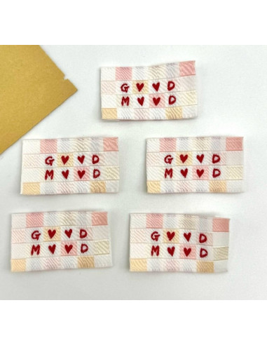 Conjunto de 5 etiquetas tecidas para costurar Good Mood