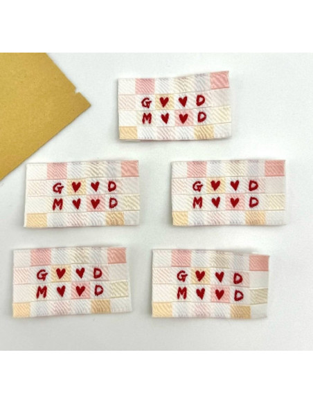 Conjunto de 5 etiquetas tecidas para costurar Good Mood