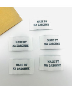 Conjunto de 5 etiquetas tecidas para costurar Made By Ma Daronne - Branco e preto 2