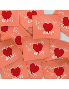 Conjunto de 5 etiquetas tecidas para costurar Dá-me o teu coração baby
