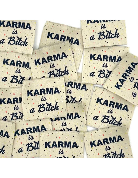 Conjunto de 5 etiquetas tecidas para costurar Karma is a bitch