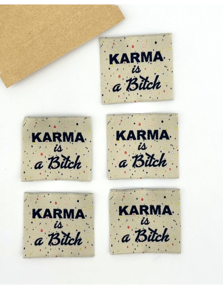 Conjunto de 5 etiquetas tecidas para costurar Karma is a bitch