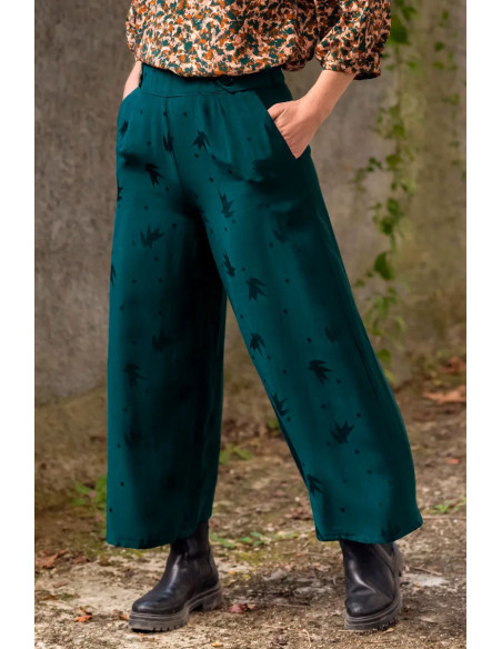 Tecido jacquard de viscose Streli verde dark laguna - Églantine & Zoé
