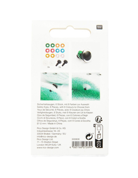Olhos de segurança 6 cores Ricorumi 12 mm - 3 pares