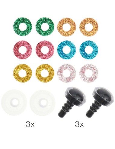 Olhos de segurança 6 cores Ricorumi 12 mm - 3 pares