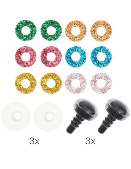 Olhos de segurança 6 cores Ricorumi 12 mm - 3 pares