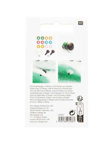 Olhos de segurança 6 cores Ricorumi 9 mm - 3 pares