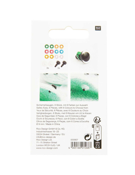 Olhos de segurança 6 cores Ricorumi 9 mm - 3 pares
