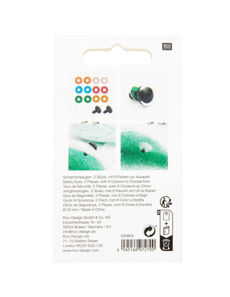 Olhos de segurança 6 cores Ricorumi 20 mm - 1 par
