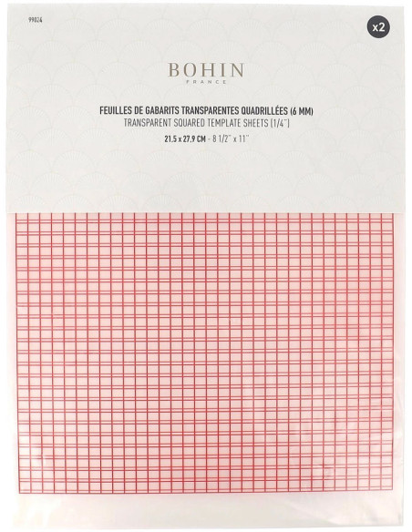 Folhas de gabarito transparentes quadriculadas Bohin