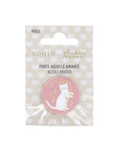 Porta-agulhas magnético Bohin - Gato fita fundo rosa 2