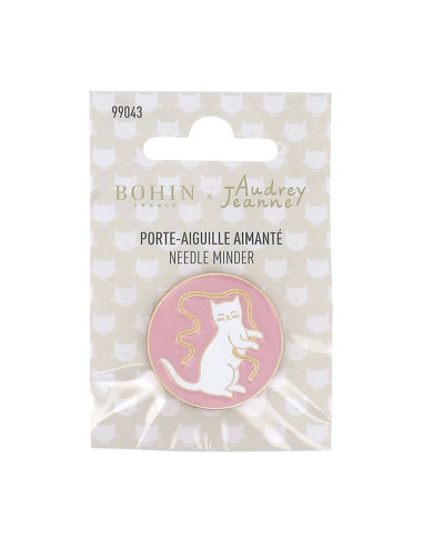 Porta-agulhas magnético Bohin - Gato fita fundo rosa