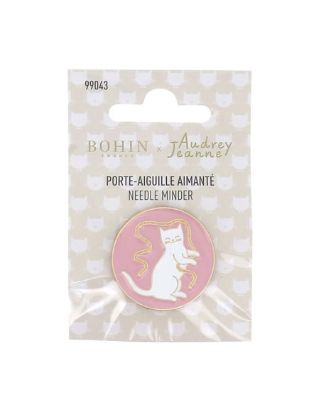 Porta-agulhas magnético Bohin - Gato fita fundo rosa