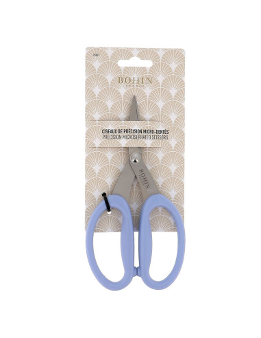 Tesoura de precisão microdentada com grandes anéis flexíveis Bohin - Azul