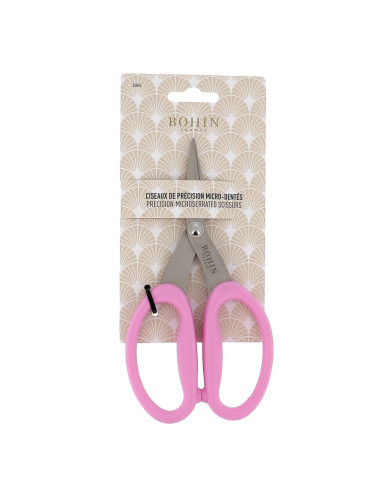 Tesoura de precisão microdentada com grandes anéis flexíveis Bohin - Rosa