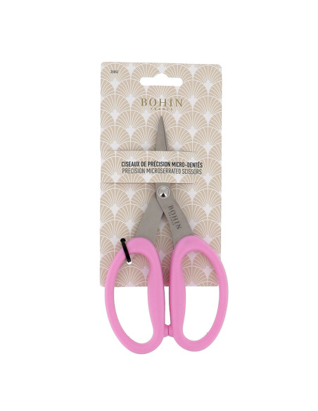 Tesoura de precisão microdentada com grandes anéis flexíveis Bohin - Rosa
