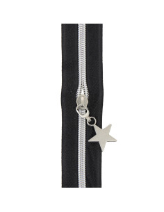 Rolo de 5 metros de fecho de nylon 5 mm com puxadores de estrelas - Preto e prata 2
